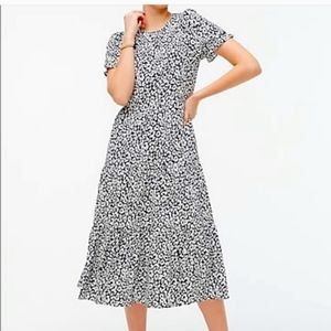 J Crew Tiered Midi Dress ~ Animal Print Blue